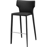 Wayne Bar Stool in Black Leather w/ Wing Back